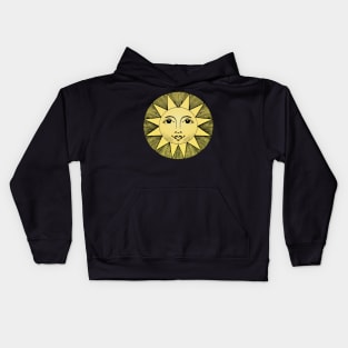 celestial yellow sun with face line drawing vintage black Kids Hoodie